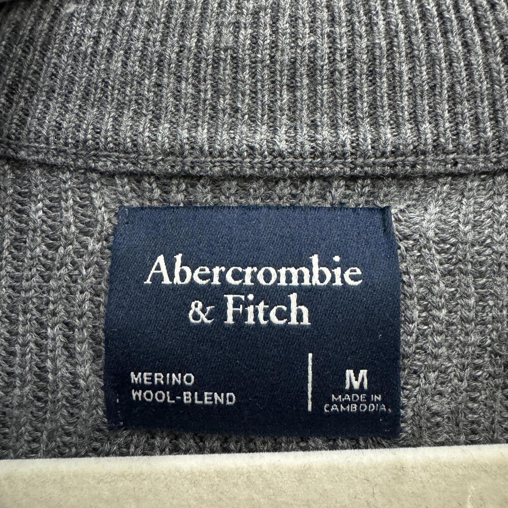 Abercrombie & Fitch Charcoal Gray Merino Wool Blend Half-Zip Sweater - Picture 2 of 4
